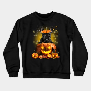Black French Bulldog  Spooky Halloween Pumpkin Dog Head Crewneck Sweatshirt